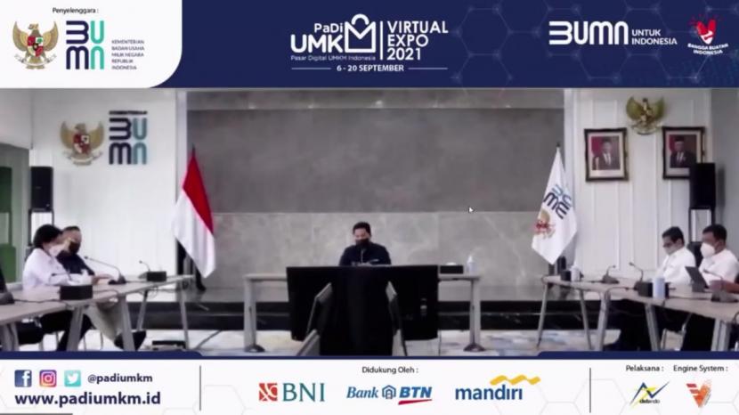 Menteri BUMN Erick Thohir membuka Pasar Digital (PaDi) UMKM Virtual Expo 2021 tahap II di Jakarta, Senin (6/9).