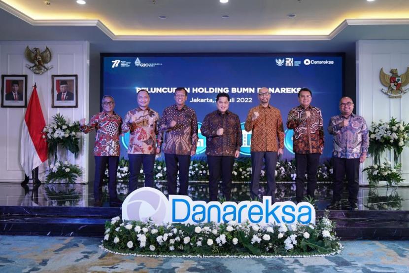 Menteri BUMN Erick Thohir saat meluncurkan holding BUMN Danareksa di kantor Kementerian BUMN, Jakarta, Rabu (20/7/2022).