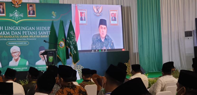 Menteri BUMN, Erick Thohir saat memberikan sambutan secara virtual di Penutupan Harlah ke-99 NU. Erick bicara tentang tiga tantangan Indonesia, Sabtu (5/3/2022).