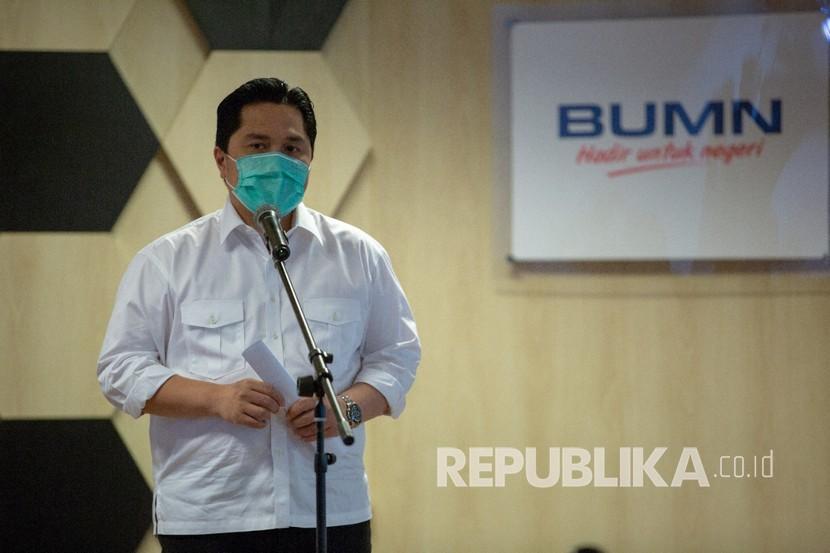 Menteri BUMN Erick Thohir. Erick meminta tiga BUMN memproduksi alat bantu pernapasan atau ventilator di tengah penanganan wabah corona.