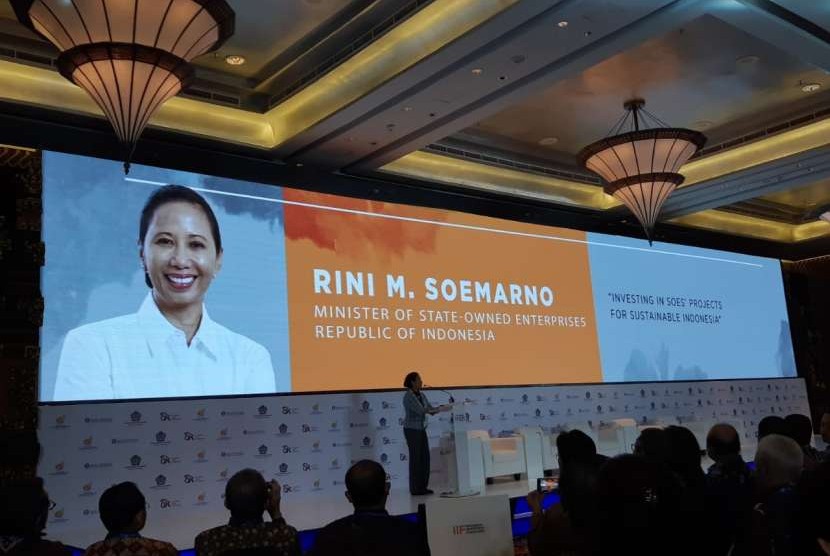 State Enterprises Minister Rini Soemarno  at the 2018 Indonesia Investment Forum event in Denpasar, Bali, Tuesday (Oct 9).