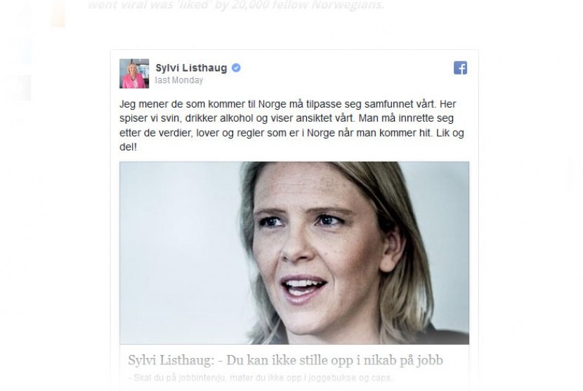 Menteri Imigrasi Norwegia Sylvi Listhaug