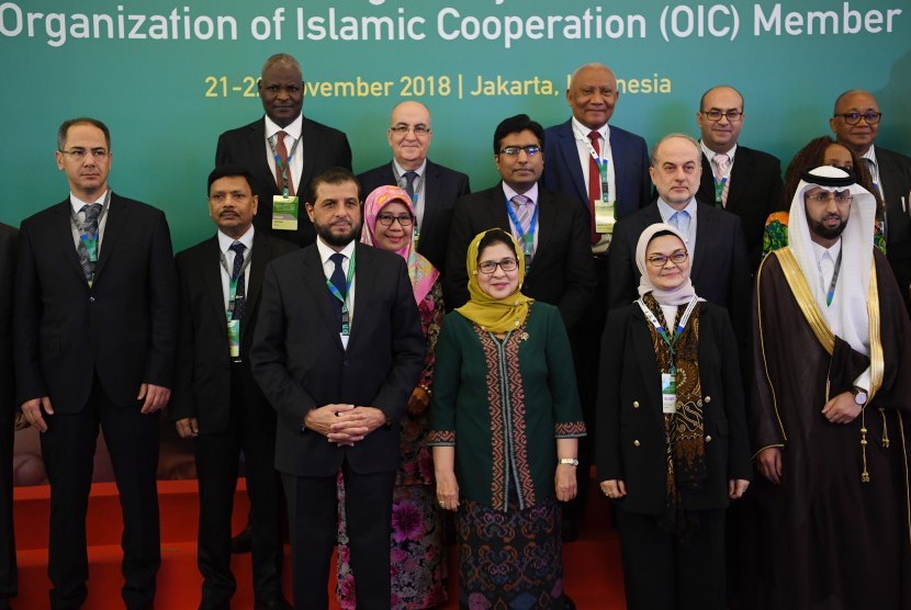  Health Minister Nila F Moeloek (third right) along with Head of BPOM Penny K Lukito (second right) took a photo with the delegation before opening the first meeting of the heads of National Medicines Authorities from the Organization of Islamic Cooperation (OIC) in Jakarta on Wednesday (Nov 21).