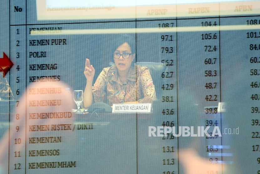 Menteri Keuangan Sri Mulyani menerangkan mengenai postur Anggaran Pendapatan dan Belanja Negara (APBN)- ilustrasi. Institute for Development of Economic and Finance (Indef) menilai APBN tahun depan masih dalam kondisi 'sakit'.