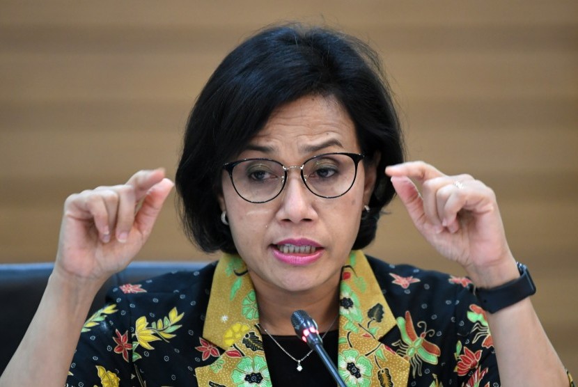 Menteri Keuangan Sri Mulyani memberikan keterangan terkait realisasi Anggaran Pendapatan dan Belanja Negara (APBN) 2019 di Kementerian Keuangan, Jakarta, Selasa (19/3).