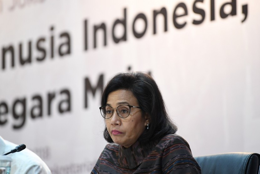 Menteri Keuangan Sri Mulyani menjadi pembicara pada Forum Merdeka Barat (FMB) 9 di Gedung Kementerian Sekretariat Negara, Jakarta, Selasa (23/10/2018).