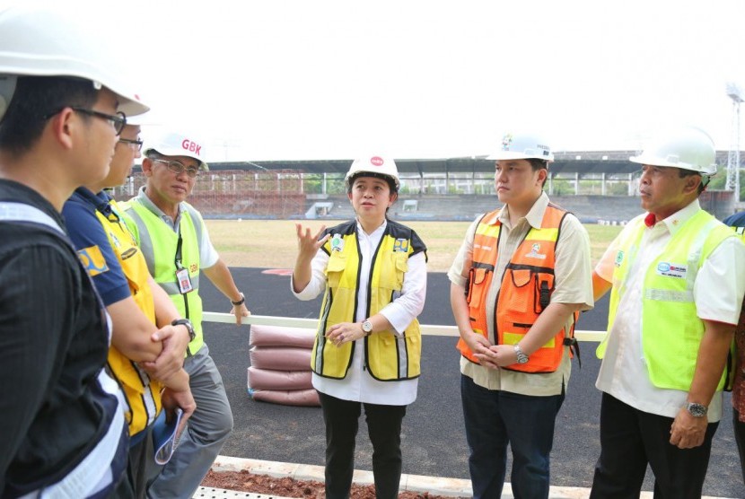 Menteri Koordinator Bidang Pembangunan Manusia dan Kebudayaan (Menko PMK) Puan Maharani mengecek langsung beberapa fasilitas Asian Games 2018 di komplek Gelora Bung Karno, Jumat (20/10).