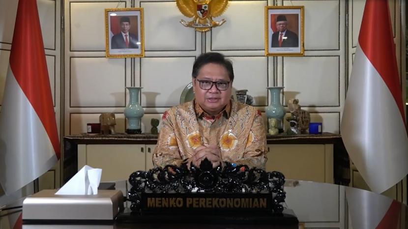 Menteri Koordinator Bidang Perekonomian Airlangga Hartarto saat menjadi pembicara di Leaders Insight pada Festival Ekonomi Keuangan Digital Indonesia (FEKDI) 2022, Jumat (15/7/2022).