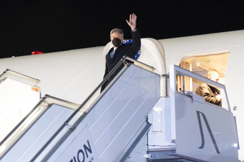 Menteri Luar Negeri Amerika Serikat (AS) Antony Blinken tiba di Bandara Jenewa, Swis, Kamis (20/1/2022).