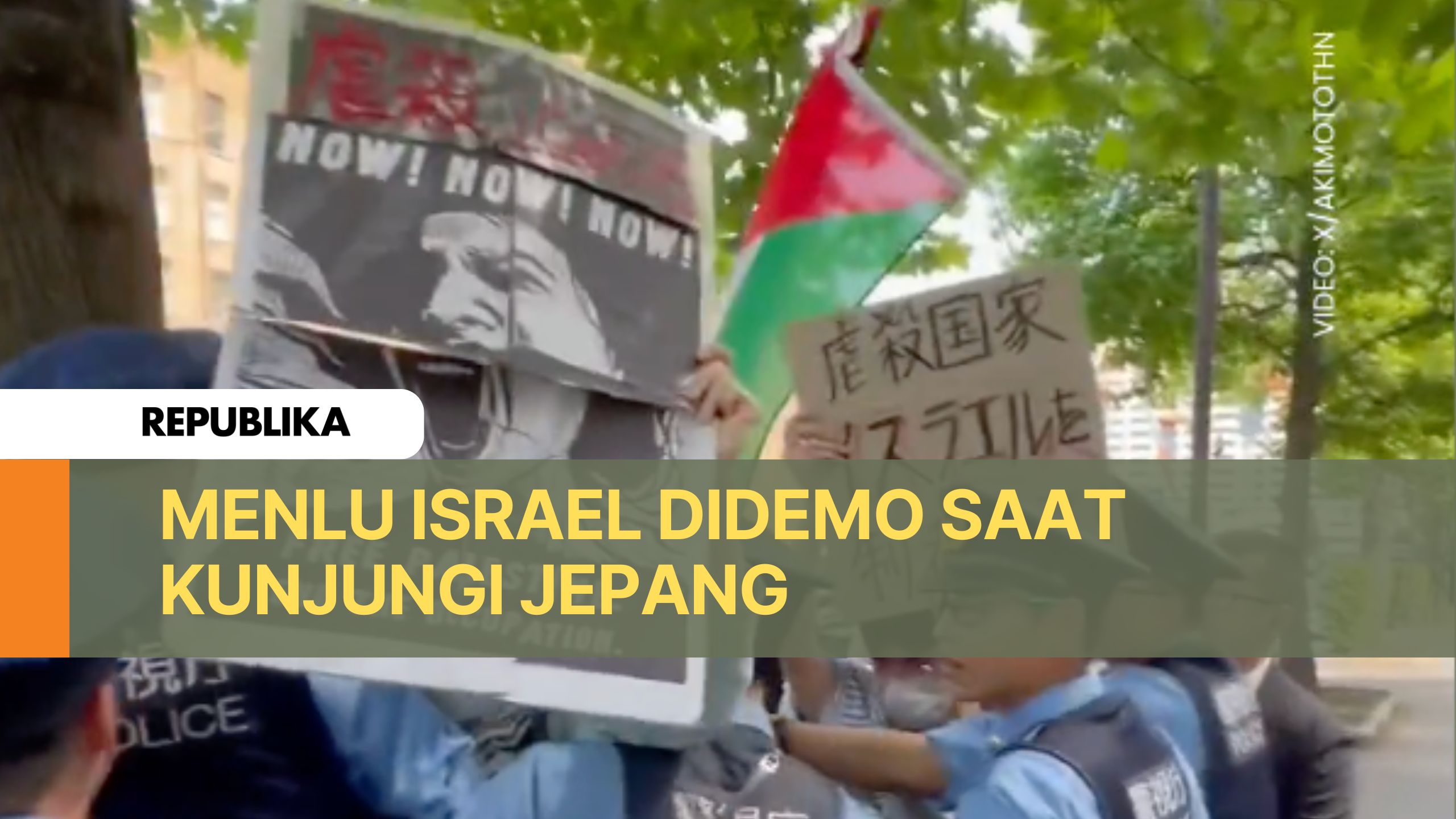 Menteri Luar Negeri israel Gideon Saar didemo massa pro-Palestina saat mengunjungi Jepang, Rabu 14 Mei 2025.
