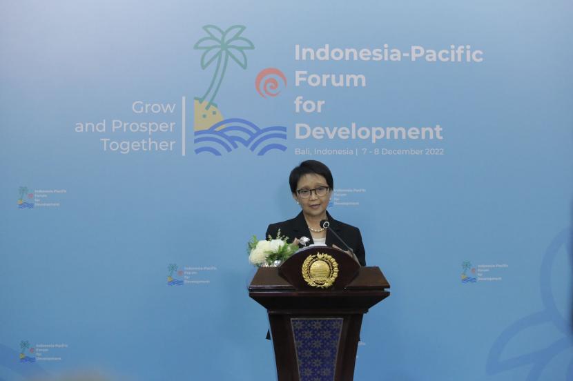 Menteri Luar Negeri (Menlu) RI Retno Marsudi di Indonesia Pacific Forum Develompemnt (IPFD) di Bali, Rabu (7/12/2022) 