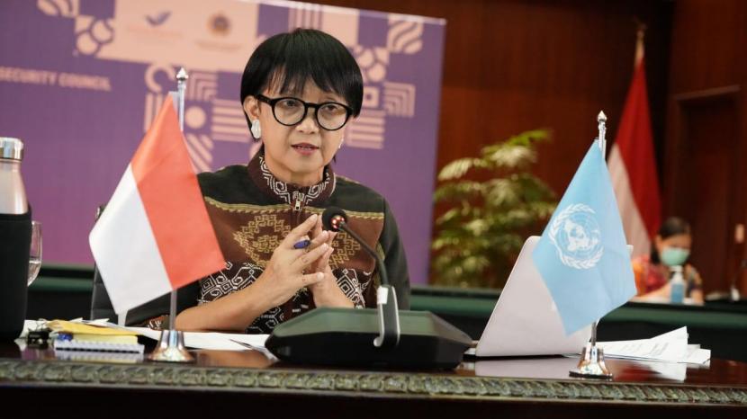 Menteri Luar Negeri (Menlu) RI Retno Marsudi pada Debat Terbuka Virtual DK PBB mengenai Pandemi dan Tantangan Bina Damai yang diselenggarakan pada Rabu (12/8)