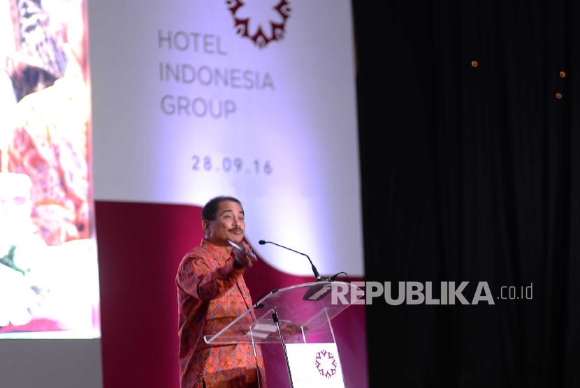 Menteri Pariwisata Arief Yahya bebicara pada acara peresmian Hotel Indonesia Grup (HIG) di Jakarta, Rabu (28/9).