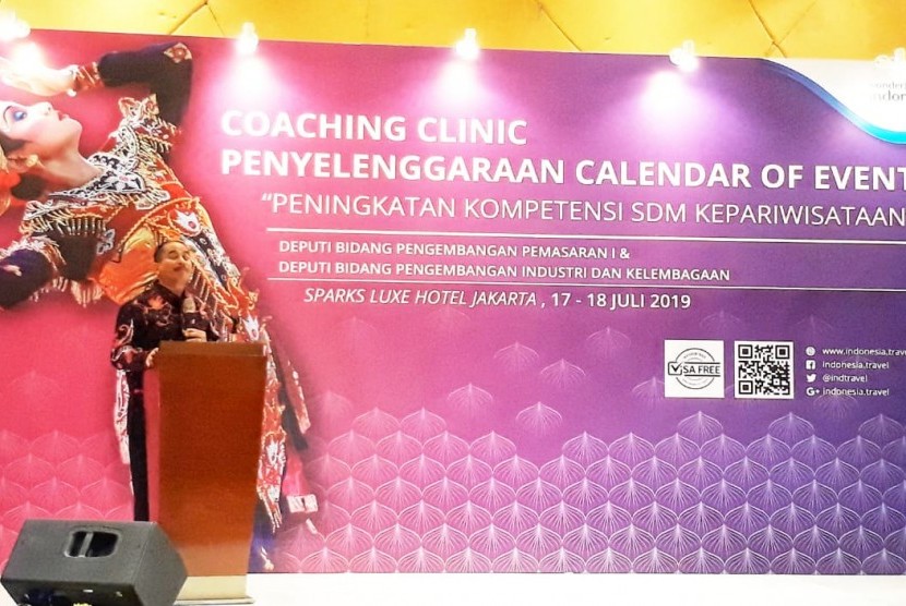 Menteri Pariwisata, Arief Yahya membuka Coaching Clinic Calender of Event Indonesia 2019 di Sparks Luke Hotel Indonesia, Jakarta, Rabu (17/7). 