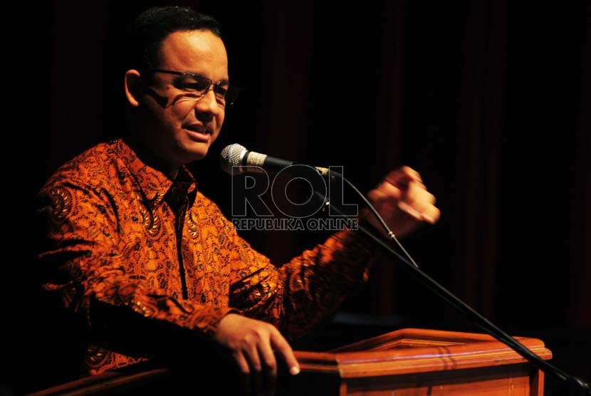 Menteri Pendidikan dan Budaya, Anis Baswedan saat memberikan pidato pada silaturahmi seni dengan judul 