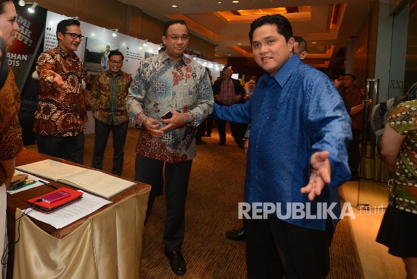 Menteri Pendidikan dan Kebudayaan Anies Baswedan saat acara malam penganugerahan Tokoh Perubahan Republika 2015 di Jakarta, Senin (21/3) malam. 