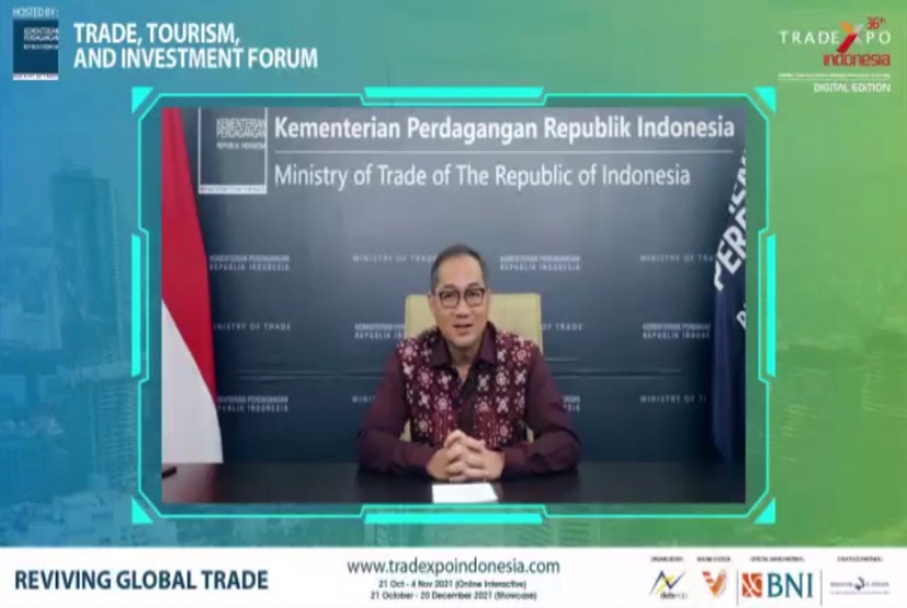 Menteri Perdagangan Muhammad Lutfi dalam acara Trade, Tourism, and Investment Forum Reviving Global Trade through Strengthening Regional Economic Partnership yang digelar secara virtual pada Kamis (21/10). Acara ini merupakan bagian dari rangkaian gelaran Trade Expo Indonesia (TEI) ke-36 Digital Edition yang mengusung tema 
