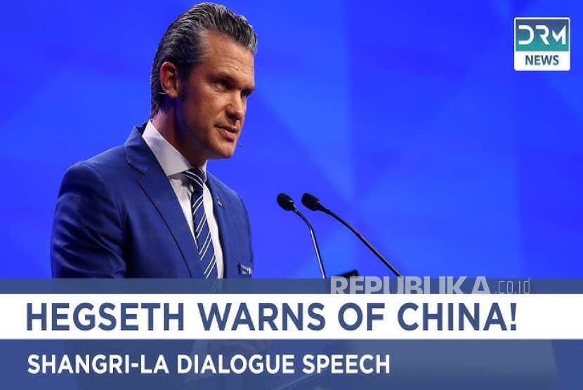 Menteri Pertahanan (Menhan) AS Pete Hegseth di acara Shangri-La Dialogue, Singapura pada Sabtu (31/5/2025).