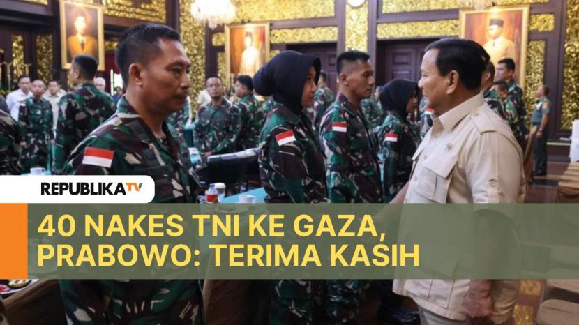 Menteri Pertahanan Prabowo Subianto melepas para tenaga kesehatan TNI yang akan diberangkatkan ke Gaza di di Ruang Bhinneka Tunggal Ika (BTI), Kemhan, Jakarta, Rabu (7/8/2024).