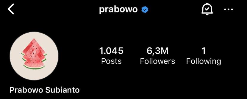 Menteri Pertahanan Prabowo Subianto mengganti foto profil akun Instagram pribadinya @prabowo dengan gambar buah semangka yang menandai dukungan terhadap Palestina.