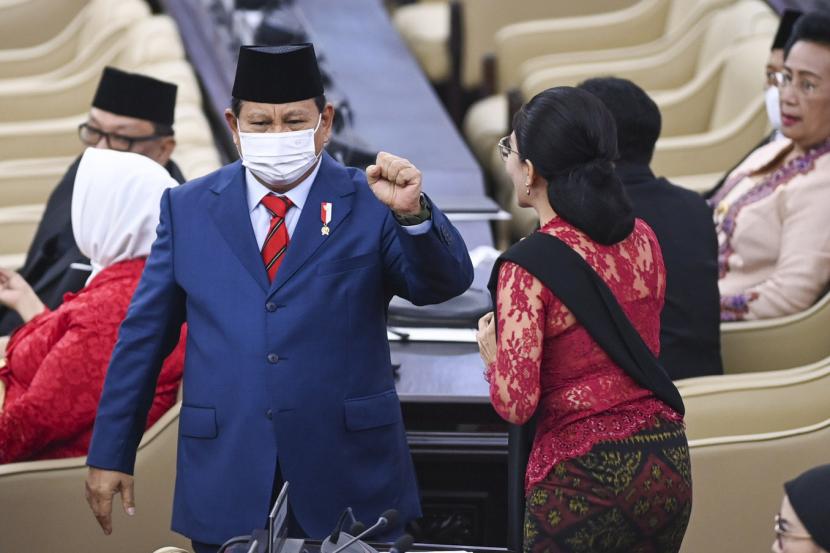 Menteri Pertahanan (Menhan) Prabowo Subianto menghadiri Sidang Tahunan MPR dan Sidang Bersama DPR, DPD Tahun 2022 di Gedung Nusantara, Kompleks Parlemen, Senayan, Jakarta, Selasa (16/8/2022).