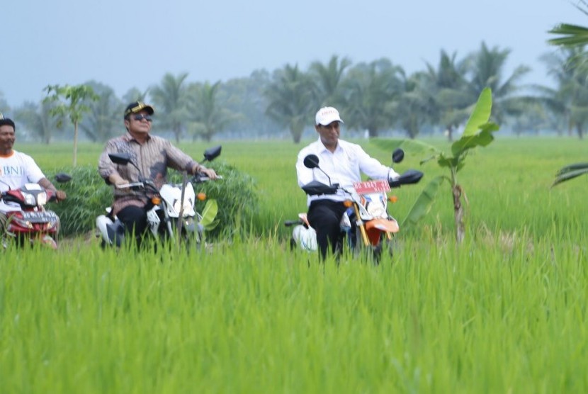 Menteri Pertanian Amran Sulaiman melakukan kunjungan ke warga Desa Telang Rejo, Kecamatan Telang Rejo, Kabupaten Banyuasin