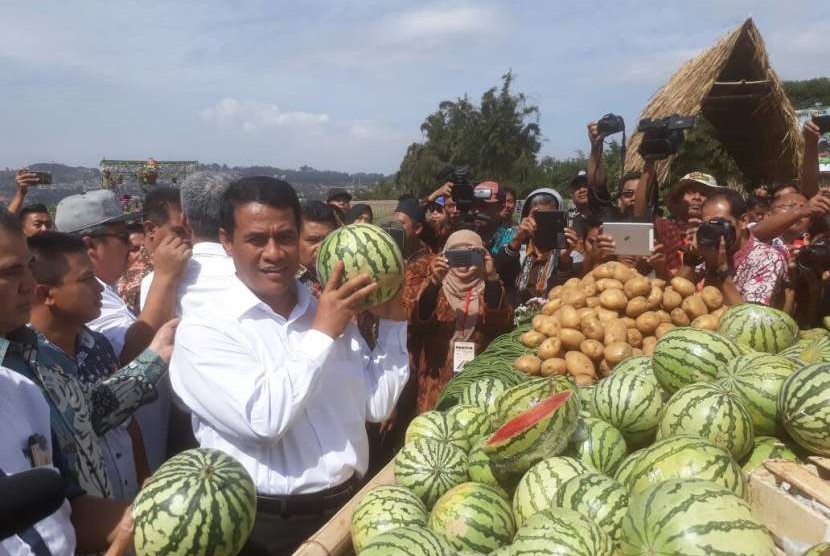 Menteri Pertanian (Mentan), Amran Sulaiman tengah meninjau tanaman holtikultura di Balai Tanaman dan Sayuran (Balitsa) Lembang, Kabupaten Bandung Barat, Kamis (20/9).