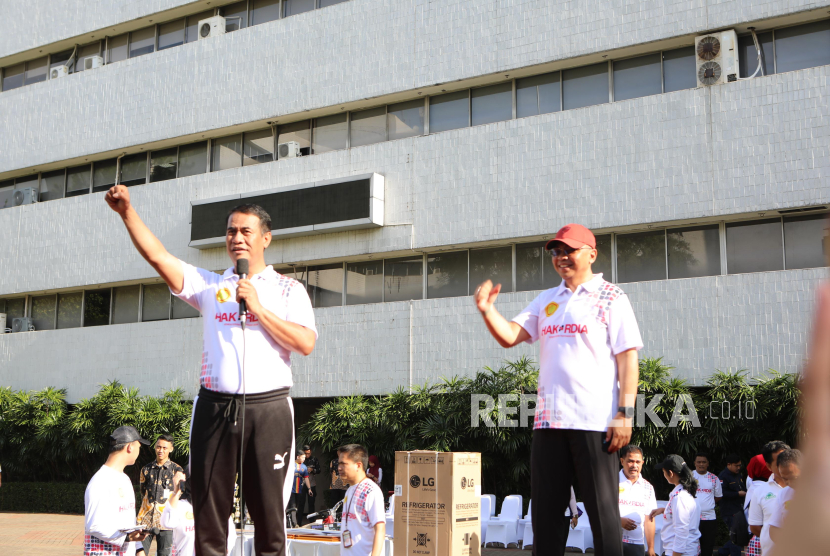 Menteri Pertanian (Mentan) Andi Amran Sulaiman saat memperingati Hari Antikorupsi Sedunia (Harkodia) 2024 di Lapangan Kantor Pusat Kementan, Jakarta, pada Jumat (13/12/2024) pagi. 