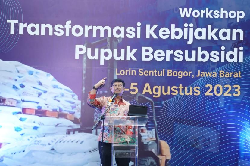 Menteri Pertanian Syahrul Yasin Limpo, dalam acara workshop Transformasi Kebijakan Ououk Bersubsidi di Sentul Bogor, Jawa Barat.