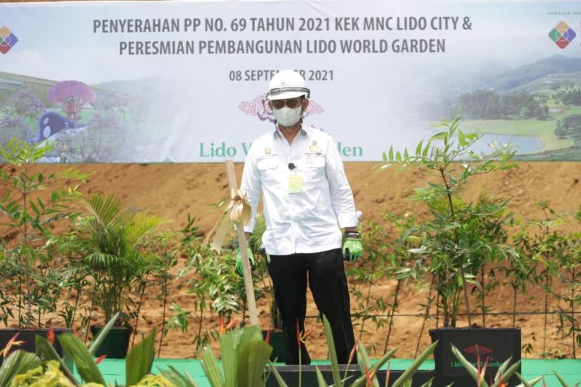 Menteri Pertanian Syahrul Yasin Limpo menghadiri Peresmian Pembangunan Lido World Garden, Bogor, Rabu (8/9).