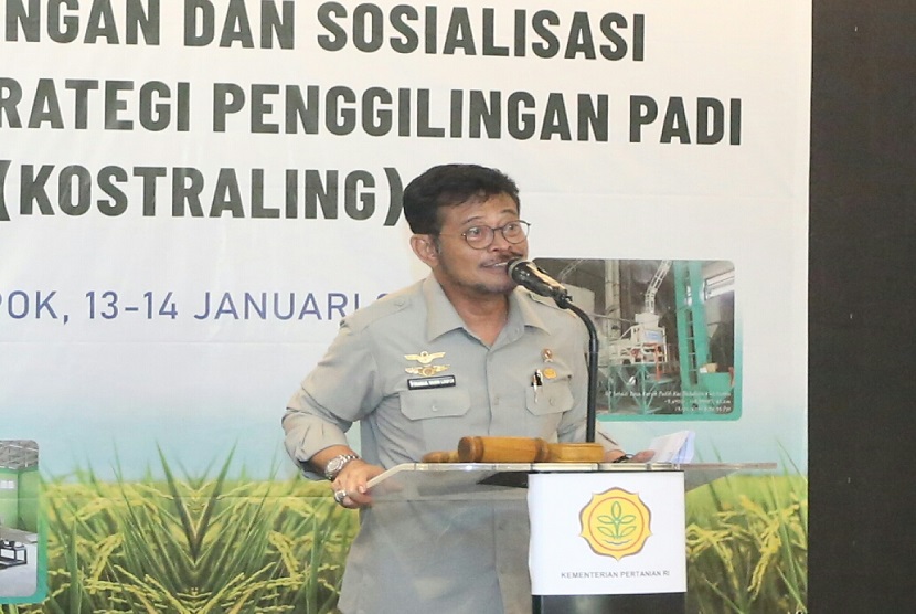 Menteri Pertanian, Syahrul Yasin Limpo (SYL) dalam Pencanangan dan Sosalisasi Komando Strategi Penggilingan Padi (Kostraling) Tahun 2020 di Margo Hotel, Depok, Jawa Barat, Senin (13/1).