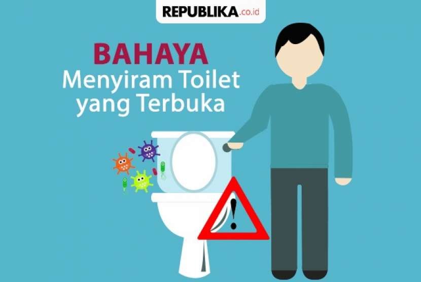 Menyiram toilet yang terbuka akan membuat bakteri terbang menyebar.