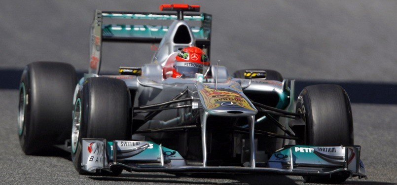 Mercedes Racing Formula One - Michael Schumacher, Jerman di Montmelo racetrack, Montmelo, Spain 2011.(AP Photo/Daniel Ochoa de Olza)