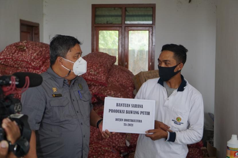 Mewakili Menteri Pertanian Syahrul Yasin Limpo (SYL), Dirjen Hortikultura Kementan Prihasto Setyanto meninjau pertanaman bawang putih di Kecamatan Senduro, Lumajang-Jawa Timur. 