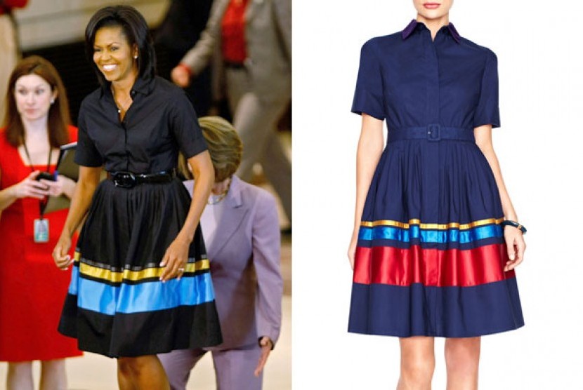 Michelle Obama saat mengenakan gaun rancangan Sophie Theallet.