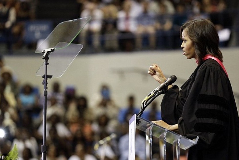 Michelle Obama went to a magnet school herself. She told students to have grit and determination and to always follow their own dreams 