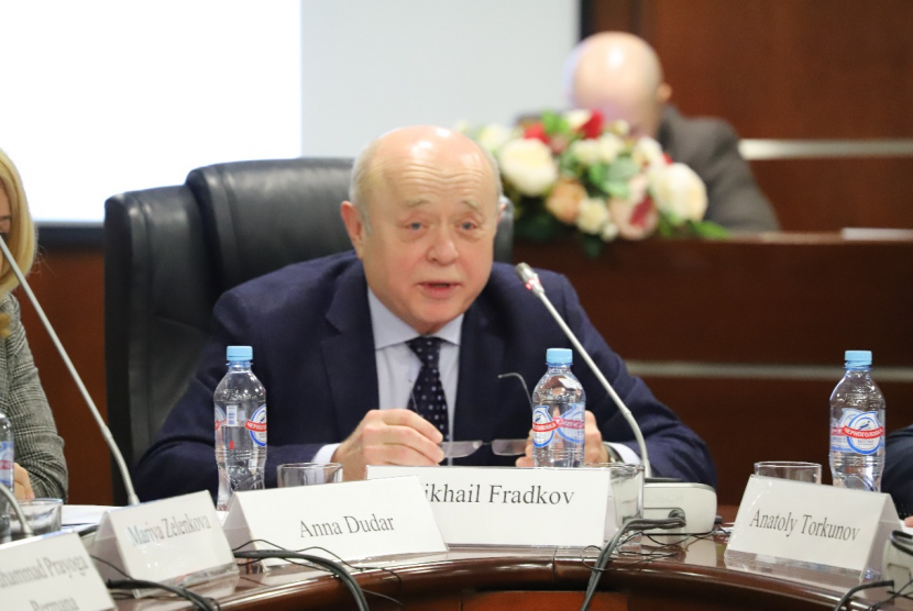 Mikhail Fradkov, Perdana Menteri Rusia 2004-2007 sebagai pembicara kunci pada Seminar “Menuju Kemitraan Strategis Indonesia-Rusia: Tantangan dan Peluang” di MGIMO University, Selasa (18/2).