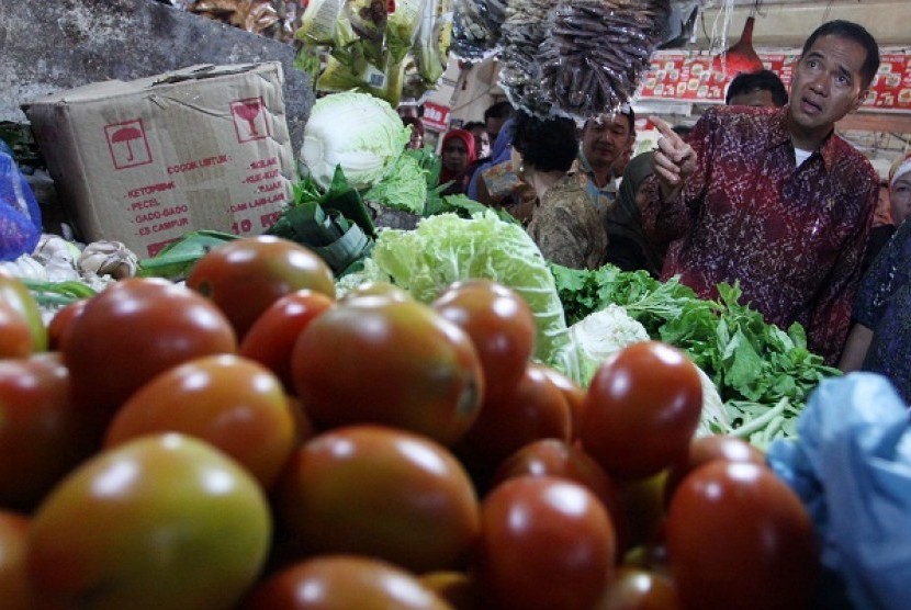 MInister of Trade, Gita Wirjawan, makes a surprise inspection to a traditional market in Batam recently. (illustraion)  