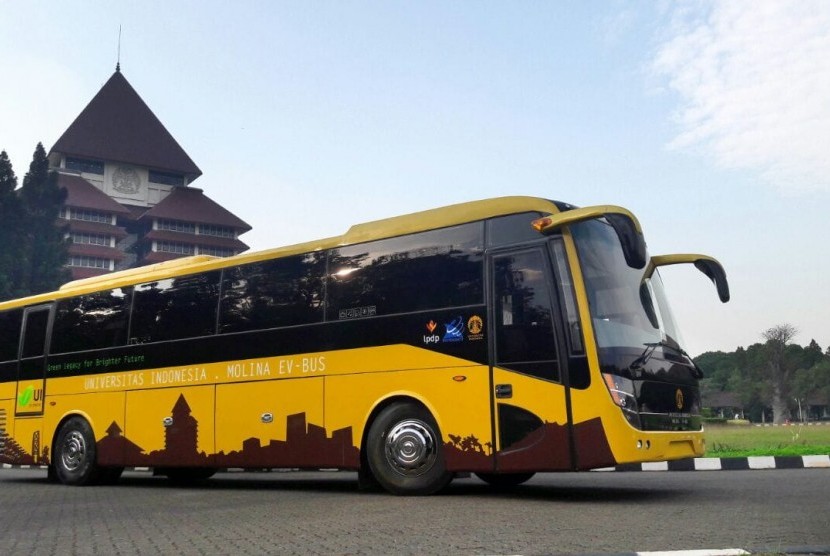 Ilustrasi. Molina UI-EV Bus yang dikembangkan Universitas Indonesia (UI). Damri Operasikan Bus Kuning di Kampus Universitas Indonesia