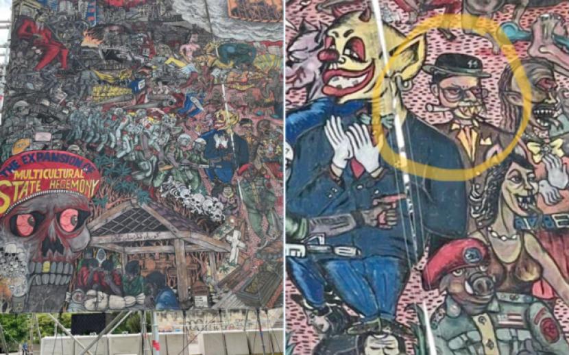 Mural seniman dari Indonesia, Taring Padi, yang dinilai antisemit karena prajurit tersebut memakai syal berlambang bintang daud.