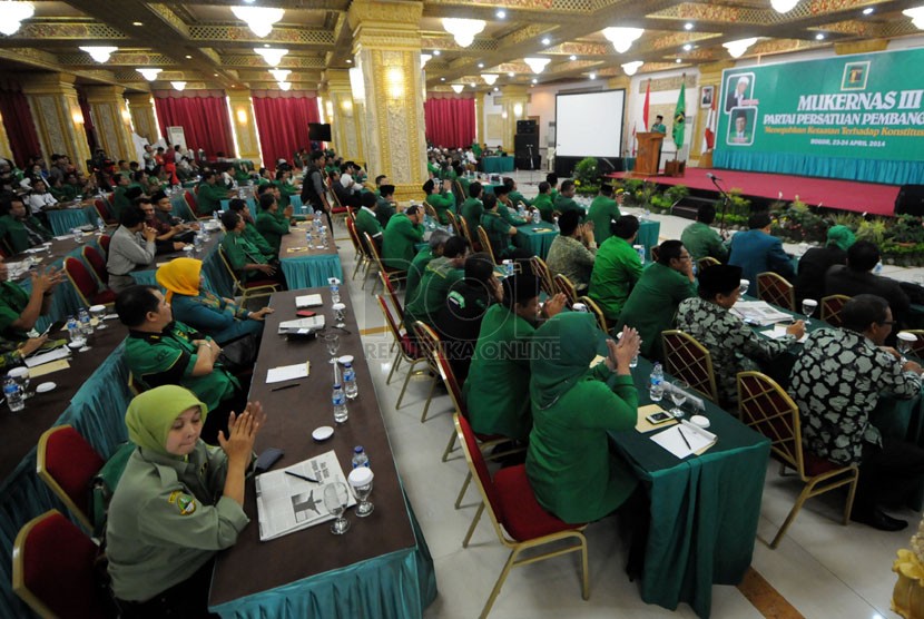 Musyawarah Kerja Nasional (Mukernas) ke-III PPP di Cisarua, Bogor, Jawa Barat, Rabu (23/4). 