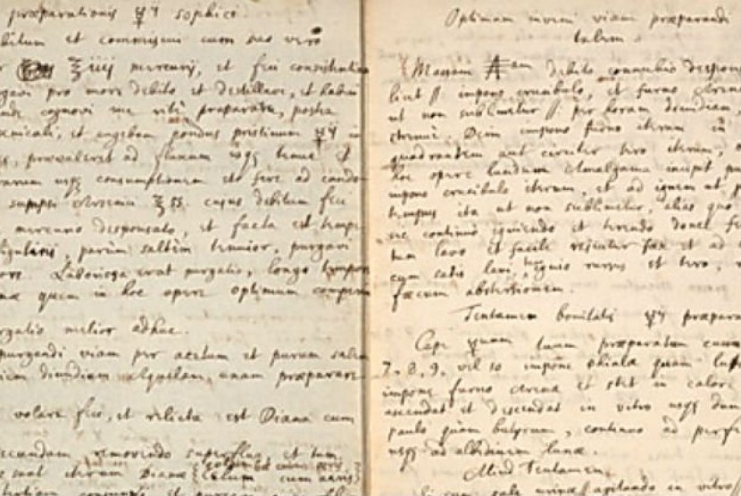 Naskah resep batu bertuah tulisan tangan Isaac Newton.