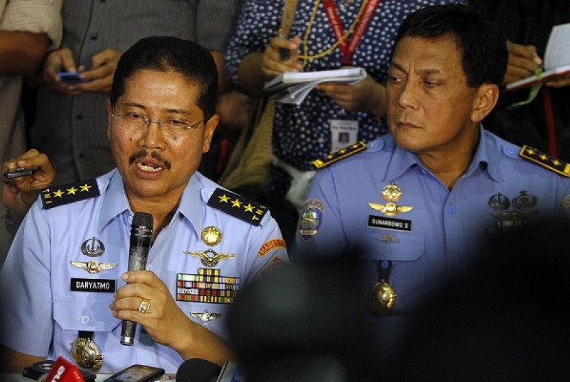 National Search And Rescue Ageny Chief Vice Marshall TNI Daryatmo explains during a press conference in Jakarta.  