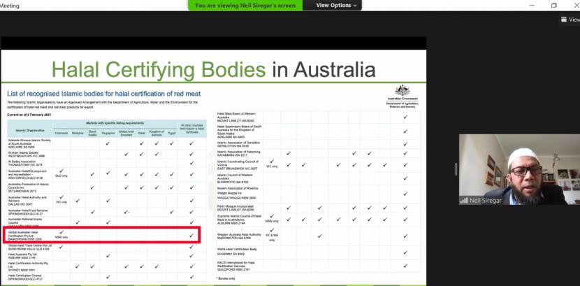 Neil Siregar, Chairman Global Australian Halal Certification, menyampaikan  paparannya.