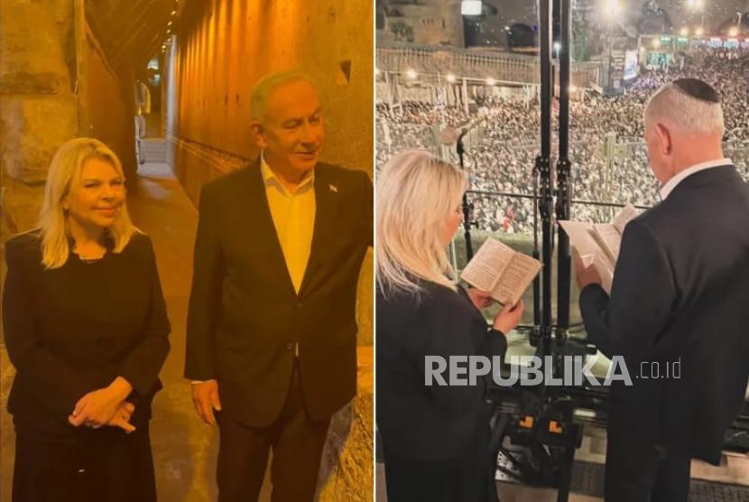 Netanyahu dan istri mendokumentasikan  keikutsertaannya dalam ritual yang disebut doa Selichot Yahudi di Tembok al-Buraq.