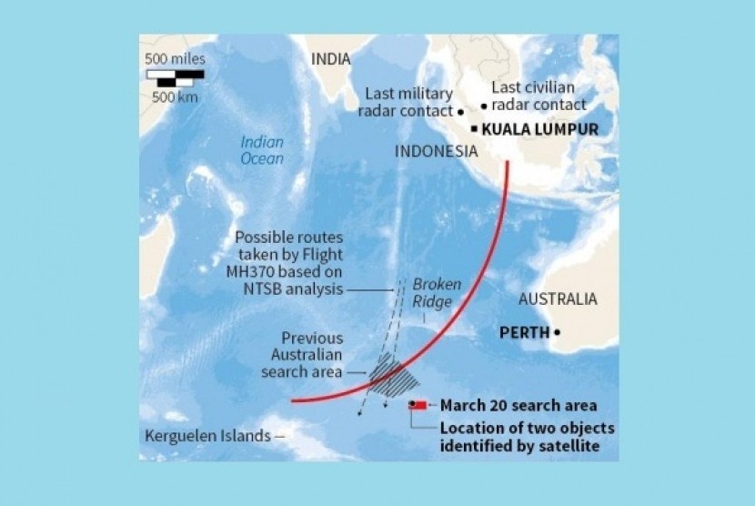 New search area and possible debris location of Malaysia Airlines flight MH370 (graphic)