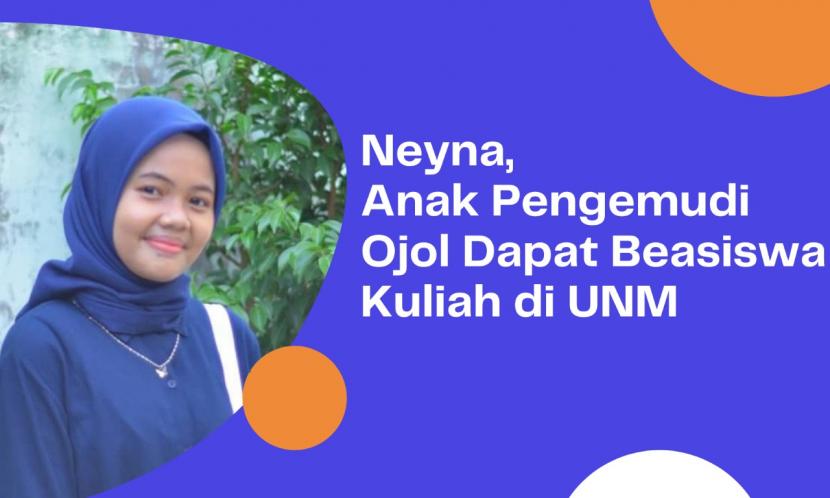 Neyna Zahra Nur Karimah, anak seorang pengemudi ojek online (ojol)   berhasil meraih  beasiswa KIP-K (Kartu Indonesia Pintar Kuliah) di Universitas Nusa Mandiri (UNM). 