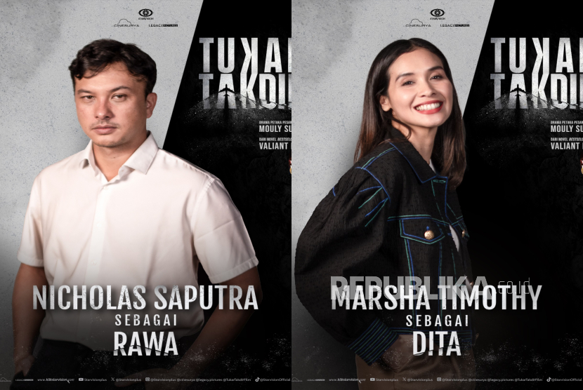 Nicholas Saputra (kiri) dan Marsha Timothy (kanan). Keduanya akan bermain dalam film Tukar Takdir yang diangkat dari novel karya Valiant Budi.