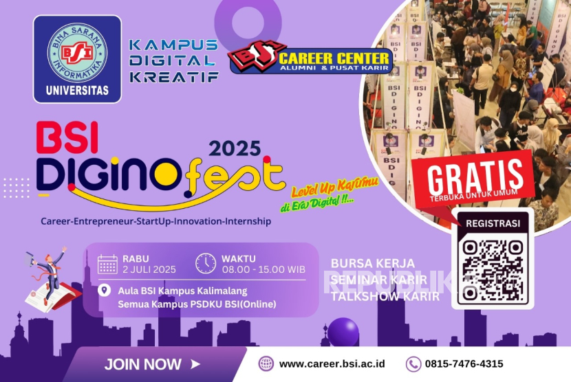 niversitas Bina Sarana Informatika (UBSI) akan menggelar acara tahunan spektakuler bertajuk BSI Diginofest 2025 pada Rabu, 2 Juli 2025.
