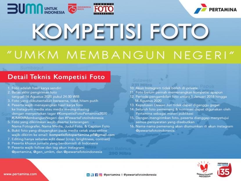 ntuk memeriahkan peringatan Hari Ulang Tahun (HUT) Ke-75 Kemerdekaan Republik Indonesia, Pertamina menggandeng Pewarta Foto Indonesia (PFI) menggelar kompetisi foto bagi jurnalis foto di Indonesia. 